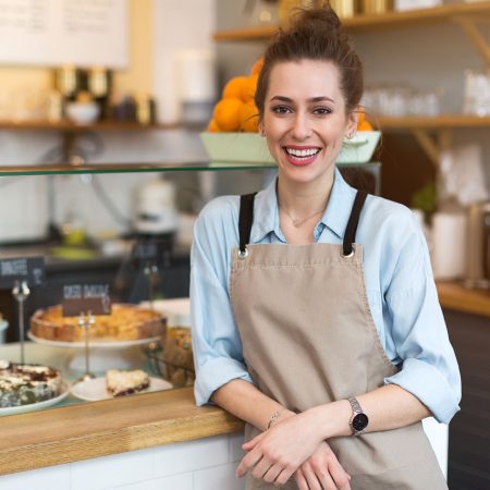 Woman working in coffee shop